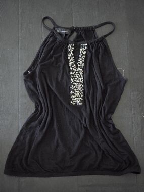 INC International Concepts Black Halter Tank Top with Sequin Placket